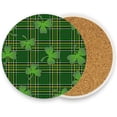 thumbnail image 5 of Coasters for Drinks Set of 4 Pieces Absorbent Ceramic Coasters with Cork Base, Clover Plaid Background Coffee Coaster Great Gift for Table, Housewarming, Birthday, Kitchen, Home Decor Cup Coasters, 5 of 5