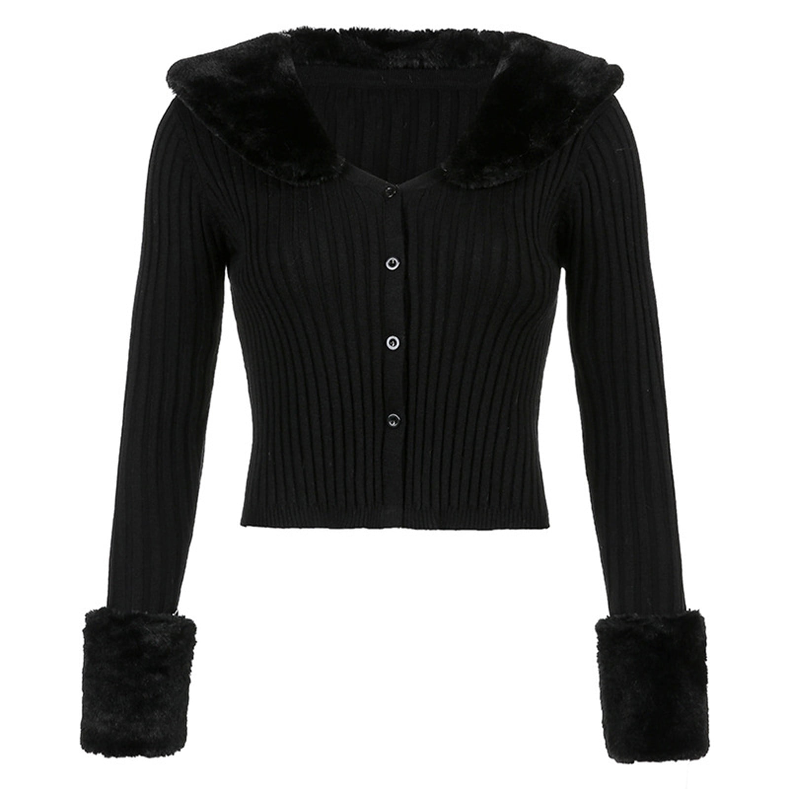 Thin Cardigans for Women lightweight,tan Cardigan,Women Sweater,Women Fashion Sexy Solid Feather Furry Button Coat Outerwear V Neck Sweater Knit