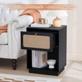 thumbnail image 4 of Wirrytor Rattan Night Stands Set of 2, Farmhouse Nightstand Bedside Table with Drawer and Storage Shelf, Boho End Side Table for Bedroom, Small Space, Black, 4 of 9