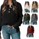 thumbnail image 4 of Blusa de mujer Botón de manga larga Hombro caído Moda Transpirable Señora Blusa de ajuste casual Negro S, 4 of 6