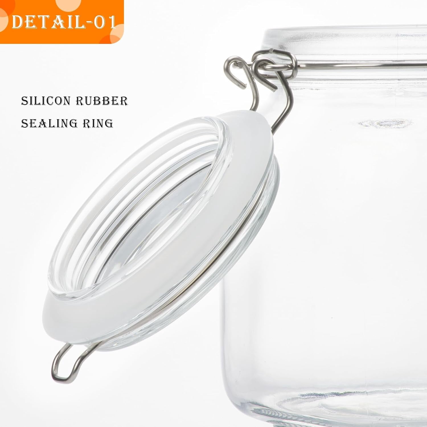 Panzexin 34oz Square Glass Food Storage Jars with Airtight Clamp Lids, 3 Pack Kitchen Canisters for Flour, Cereal, Coffee, Pasta and Canning,  Mason Jar (Clear 34oz Square - 3 sets)