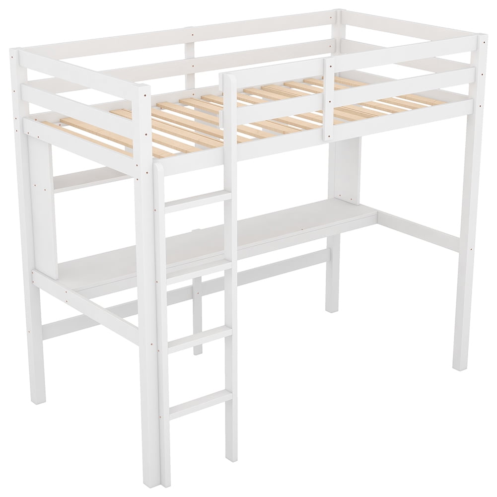 Kadyn Twin Size Loft Bed with Convenient Desk/Shelves/Ladder, White