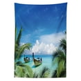 thumbnail image 3 of Ambesonne Travel Tablecloth Rectangular Table Cover, Palm Beach Fishing Boats, 60"x90", Blue Green Turquoise, 3 of 4
