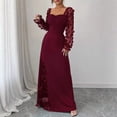 thumbnail image 5 of Navy Blue Floral Mesh Sleeve Maxi Dress With Sweetheart Neck, Ruched Waist And Side Slit Evening Gown, 5 of 8