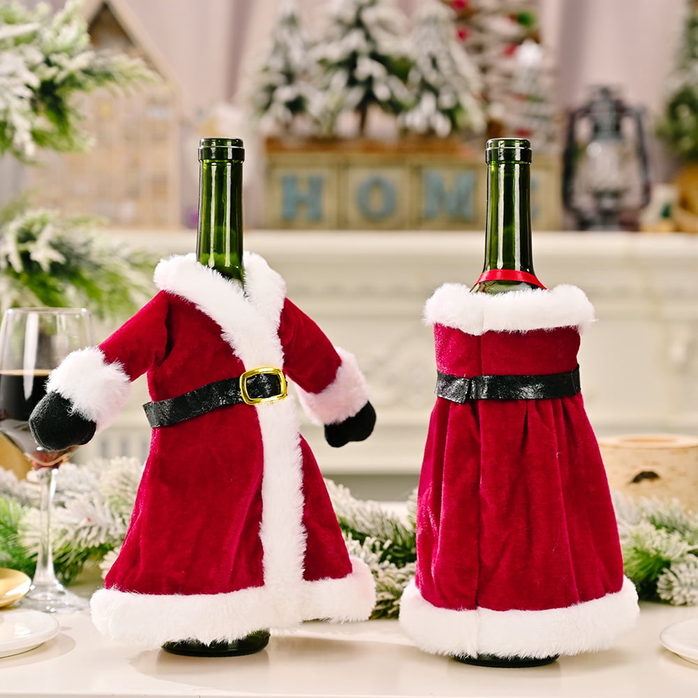 2pcs Christmas Sweater Wine Bottle Cover Newest Collar & Button Coat Design 