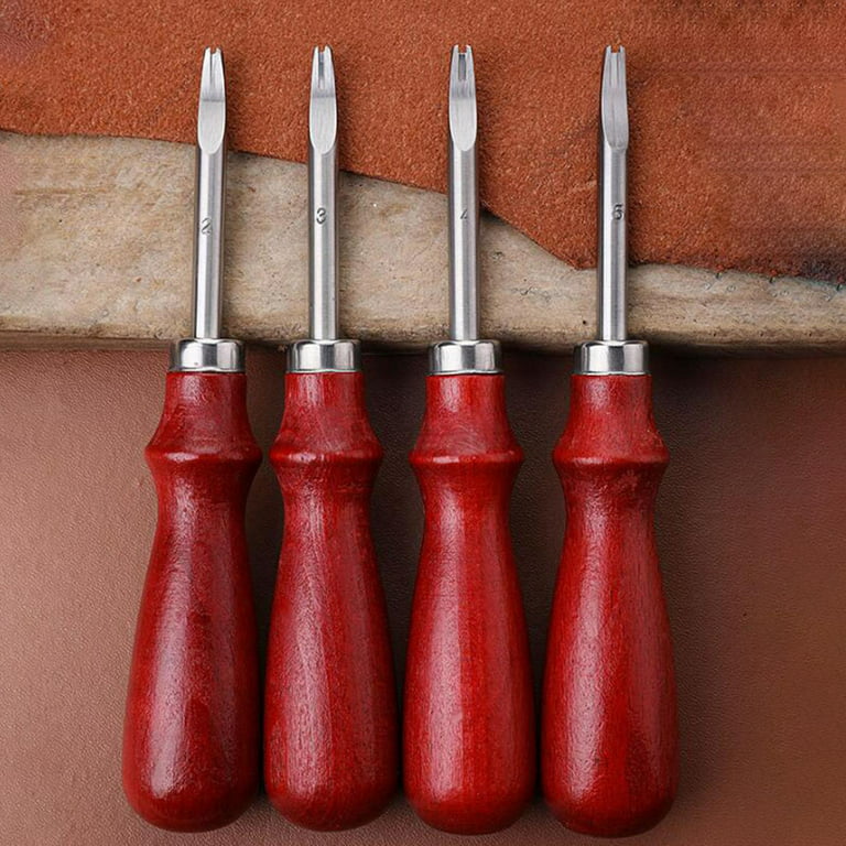 4 Sizes Leather Edge Beveler Leather Edge Skiving Wood Handle Leather Tools  for DIY Leather Craft (1 mm, 1., 14mm, 1.6 mm) 