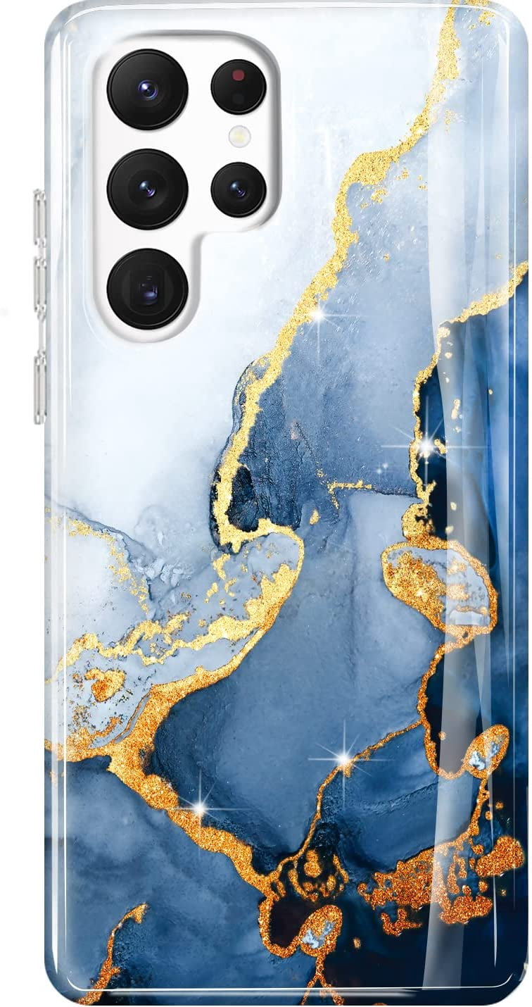 Luolnh Gold Glitter Sparkle Case Compatible With IPhone 13 Case Marble Design Shockproof Slim Soft Silicone TPU Bumper Cover Phone Case For IPhone 13 6.1 Inch 2021(White&Dark Blue - View #2