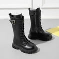thumbnail image 6 of GJSYRH Girls Platform Boots Wedge Combat Gothic Chunky Heel Lace Up Mid Calf Punk Motorcycle Shoes Black 11.5-12 Years, 6 of 7