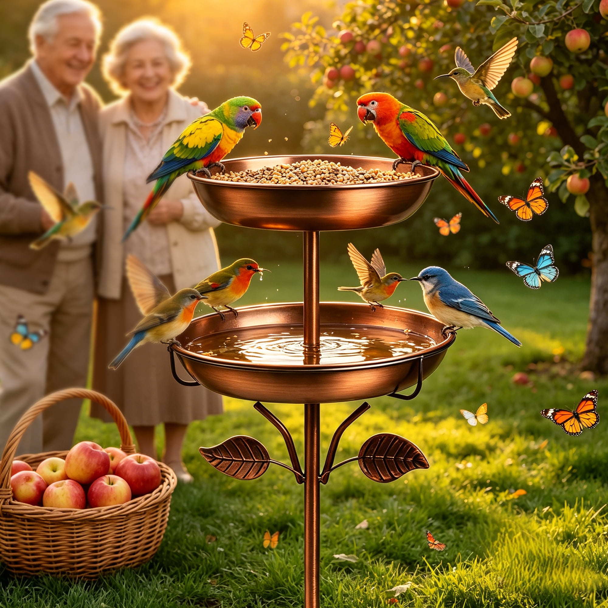 Bird Bath, 42In 4-Pronged Base Birdbaths for Outside, Double Metal Bird Bath & Feeder Bowls for Garden, Window, Patio, Yard & Lawn Decor, Ideal Gift for Bird Lovers