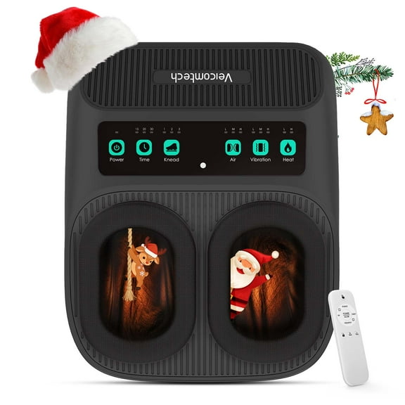 Shiatsu Foot Massager with Heat, Electric Foot Massager Machine for Plantar Fasciitis Neuropathy with Remote Control, Adjustable Vibration and Compression (Black)