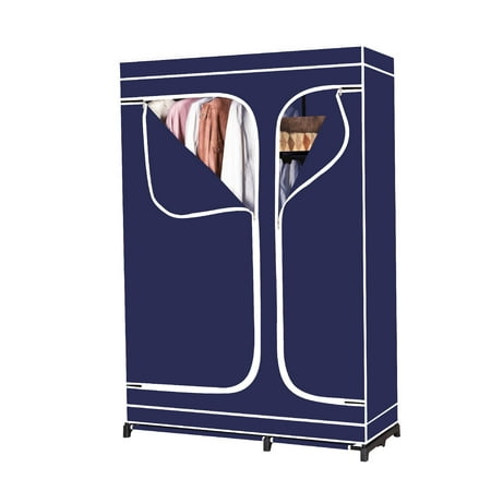 Storage Solutions Black Non-Woven Waterproof 42.5 inch Wardrobe Portable Closet Organizer with Shelves - Navy