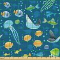 thumbnail image 2 of Ambesonne Under the Sea Fabric by the Yard Upholstery, Fish Turtle Nautical, 1 Yard, Dark Sky Blue Multicolor, 2 of 5