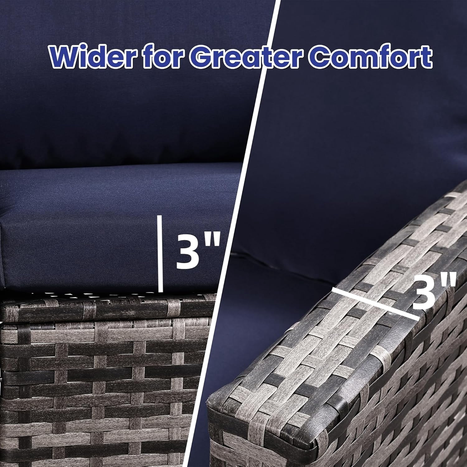 Ainfox 4-Piece Blue Outdoor Wicker Patio Furniture Set, Rattan Sectional Sofa with Cushions & Glass Table