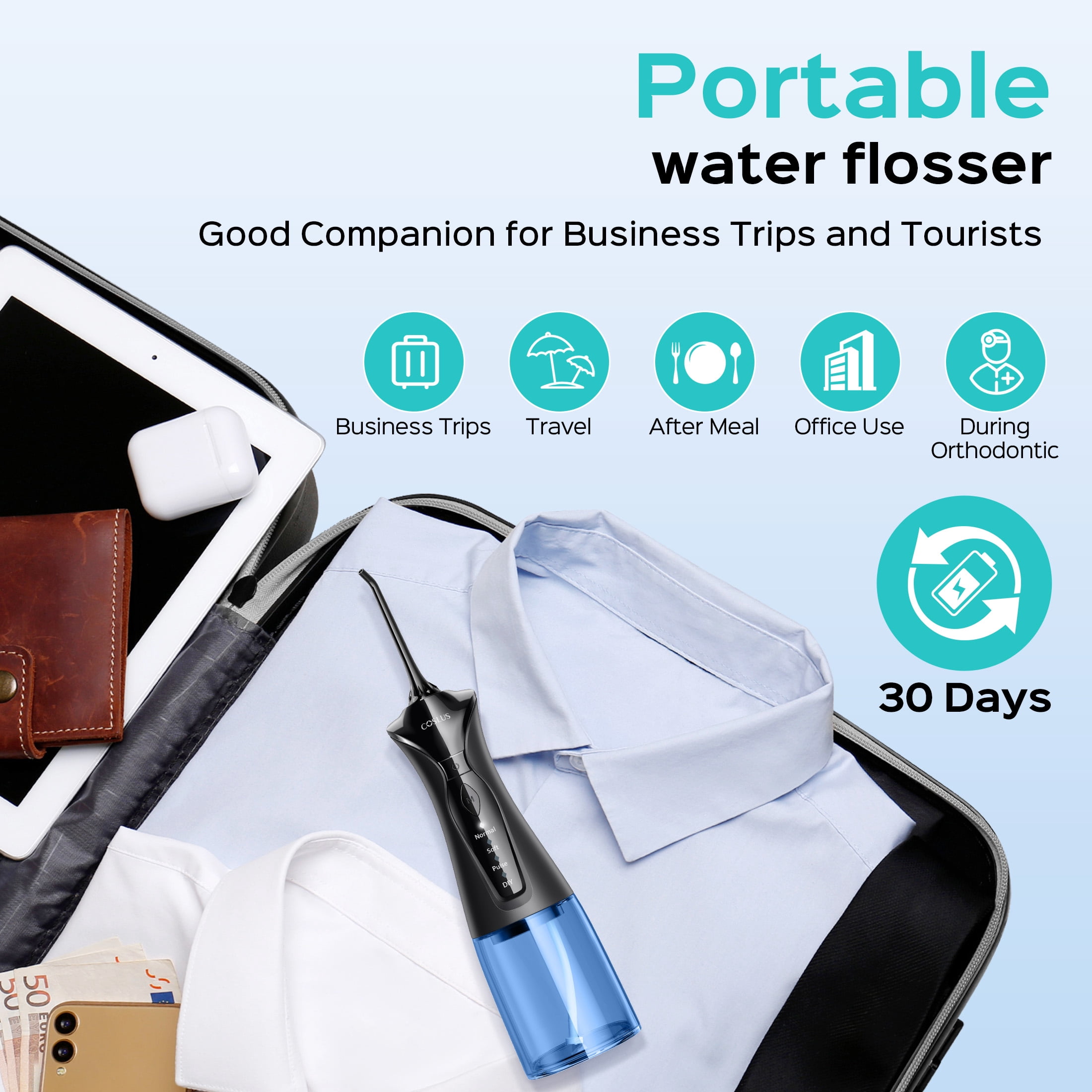 COSLUS CX30 2 Pack Cordless Water Dental Flosser Pick with Elegant Packaging for Teeth,Braces,Gums Care,Portable for Travel