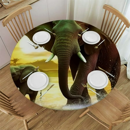

Bciig Elephants Sunset Water Round Table Cover Stain Resistant Washable for Indoor Outdoor Tablecloth Kitchen Dining Wedding Parties Home Decoration 100% Polyester Fiber 31 -35