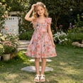 thumbnail image 5 of Girls Summer Cute Dress Square Neck Ruffled Sleeveless Pleated A Line Dresses Casual Stylish Midi Sundress (6 Years, Pink), 5 of 6