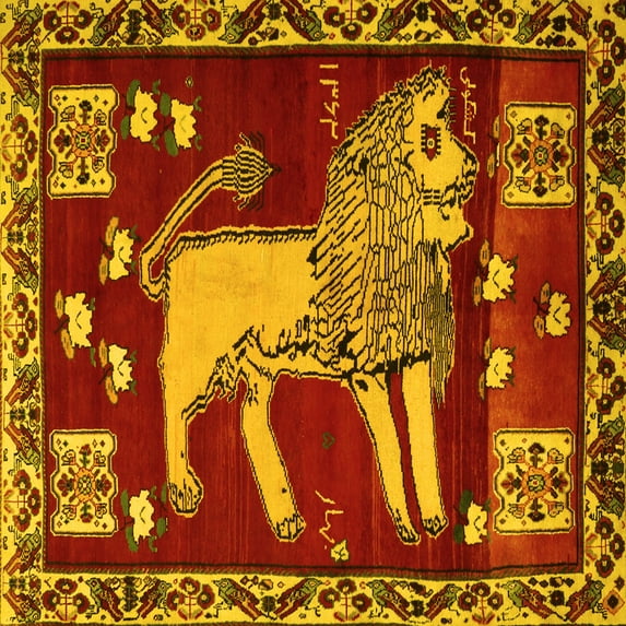 Ahgly Company Machine Washable Indoor Square Animal Yellow Traditional Area Rugs, 7' Square