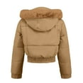 thumbnail image 4 of Scyoekwg Winter Coats for Women Zip Up Puffer Jacket Fashion Cropped Down Jackets Hooded Long Sleeve Coats Warm Quilted Outerwear (Khaki,S), 4 of 9