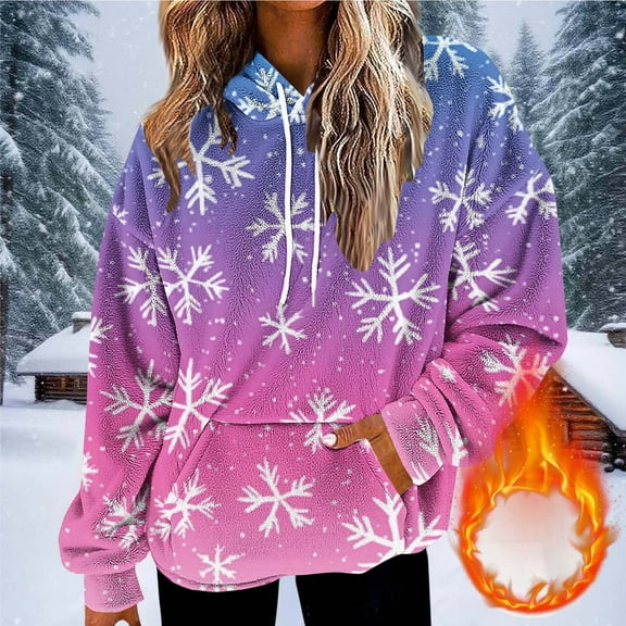 Brondbend Christmas Hoodies Women Pull over Hoodie for Womens Long Sleeved Pocket Drawstring Pullover Print Thick Plus Size Tops Lady Vacation Fall Winter Clothes Multicolor