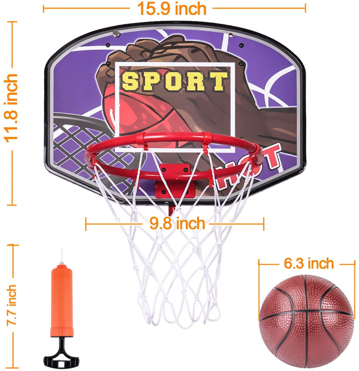 Sportshero Indoor Hanging Basket Ball Hoop Game Set Includes 2 Balls & Pump 