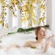 thumbnail image 2 of Cortina de ducha de eucalipto amarillo, hojas de acuarela con flores, juego de cortina de baño con ganchos, 72 x 72, 2 of 6