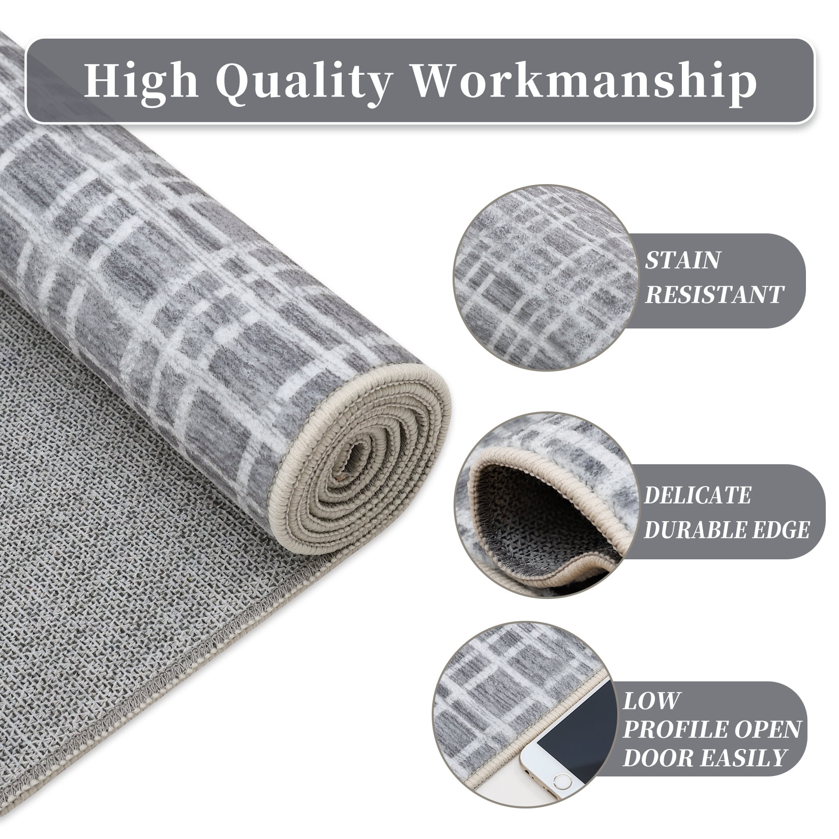 HOMERRY Washable Area Rug 5' x 7' Modern Plaid Area Rug for Living Room Bedroom Non-Slip Accent Rug, Dark Gray