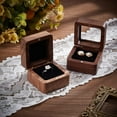 thumbnail image 5 of Square Wooden Ring Box with Window Walnut Vintage Jewelry Storage Box Coconut Brown Wedding Ring Bearer Box for Proposal Birthday Marriage Engagement 2x2x1.5inch 1pc, 5 of 9