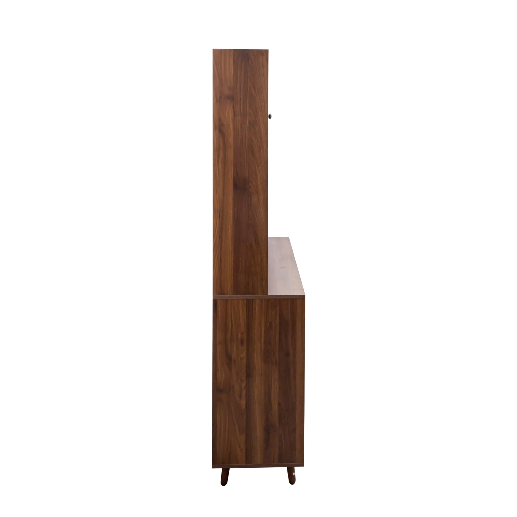 Noble House Jeanne 63" Large Kitchen Hutch Cabinet, Freestanding Pantry Storage Cupboard, Microwave Shelf, Walnut