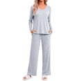 thumbnail image 4 of Fantaslook Soft Pajamas for Women Set Side Slits Long Sleeve Sleepwear 2 Piece Lounge Sets with Pockets, 4 of 11