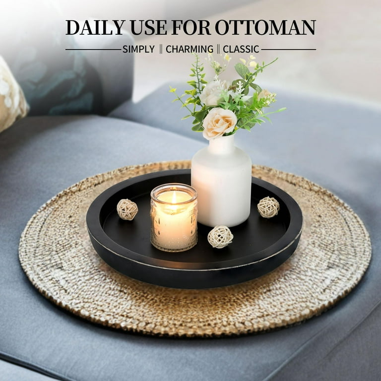 Hanobe Farmhouse Round Wood Candle Holder Tray, Black photo 3