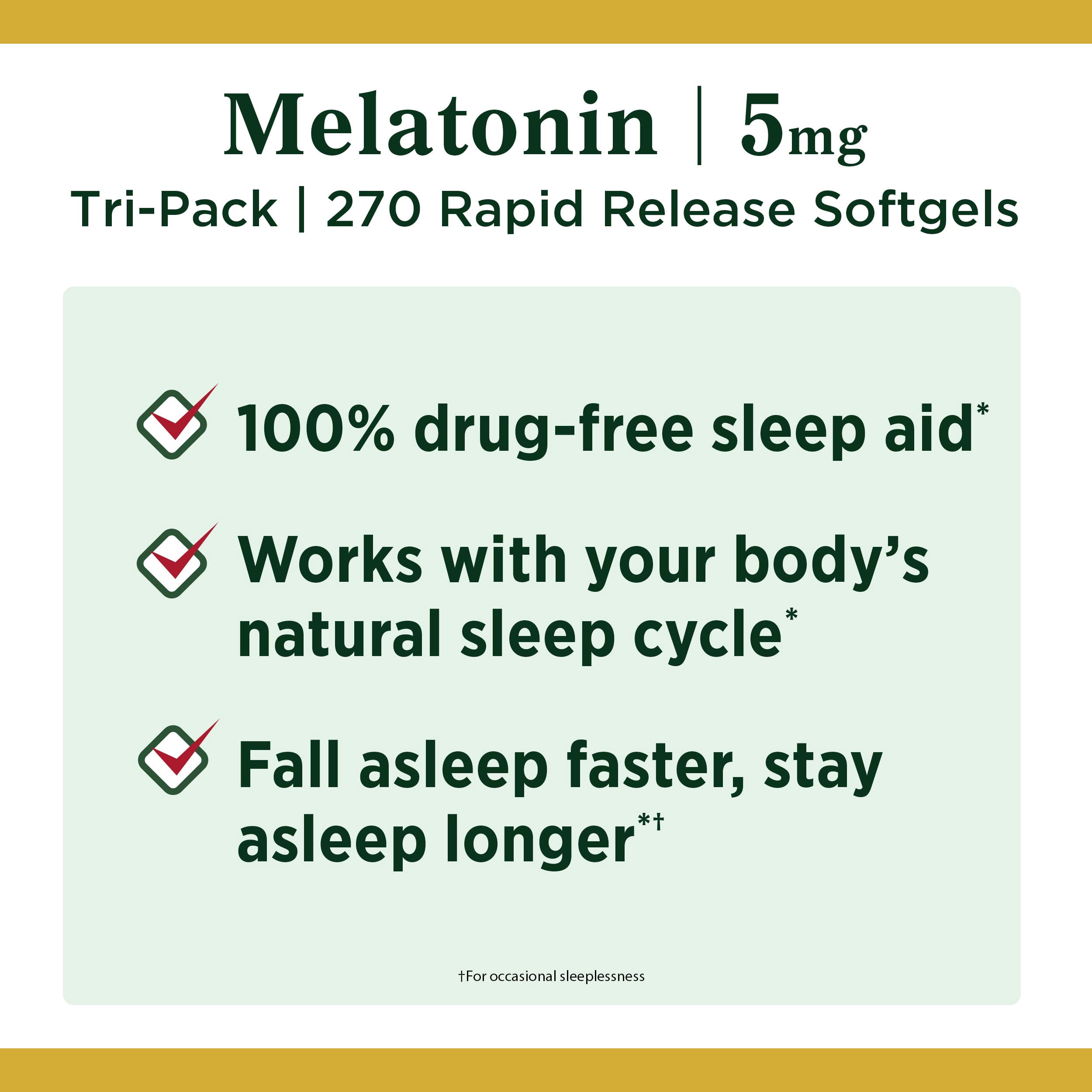 Nature's Bounty Melatonin 100% Drug Free Sleep Aid, Dietary Supplement, Promotes Relaxation and Sleep Health, 5 mg, 90 Count, Pack of 3