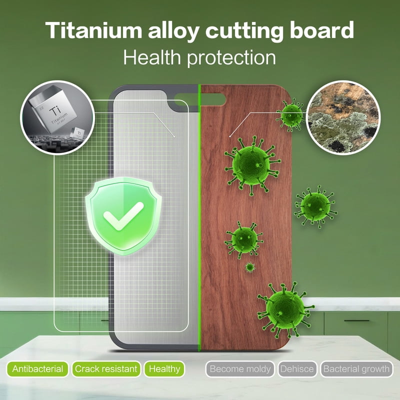 Titanium Cutting Board Double Sided, Wood Cutting Board for kitchen, Titanium & Ebony Wood Large Chopping Board for meat with Juice Groove for Meat & Veggies 15.7”x11”x0.6”