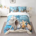 thumbnail image 2 of Summer Beach Theme Bed in a Bag 7 Pieces Starfish Conch Seashell Bedding Set, Ocean Animal Queen Size Comforter Set Fishing Theme Bedding Comforter Sets, Blue Old Barn Door Bed Set, 2 of 4