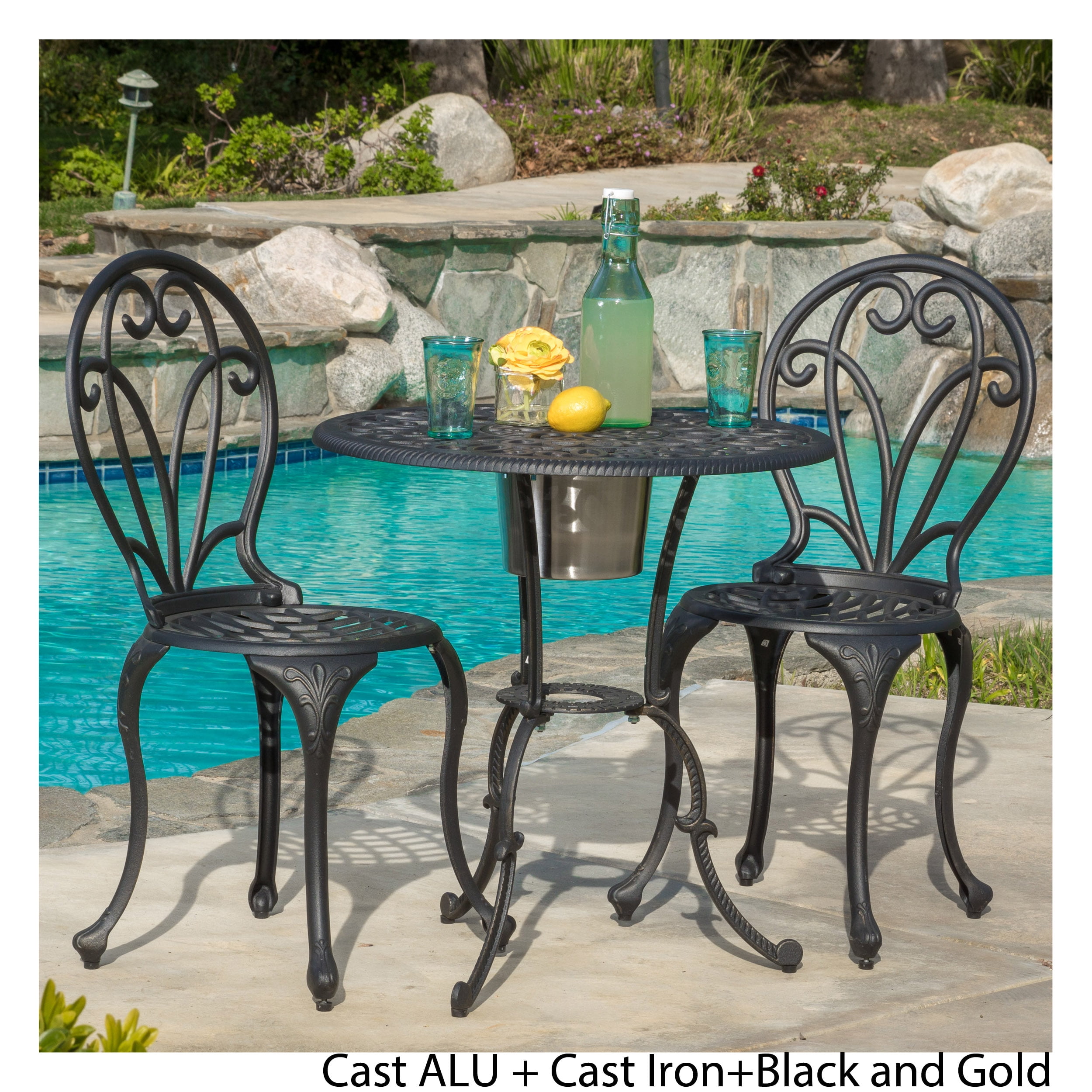 Bradley Cast Aluminum & Iron Black And Gold 3Piece Bistro Set With Ice