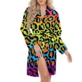 thumbnail image 5 of Neon Rainbow Leopard Print Night Robe Long Sleeve V Neck Robe With Belt Women's Sleepwear Dresses, 5 of 9