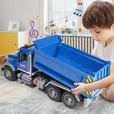 Dump Trucks for Boys Age 3 4 5 6 7 Large Dump Truck Toy with Lights, Sounds, Blue Toddler Friction Powered Truck Vehicle Toy for Boys Girls Birthday Gifts