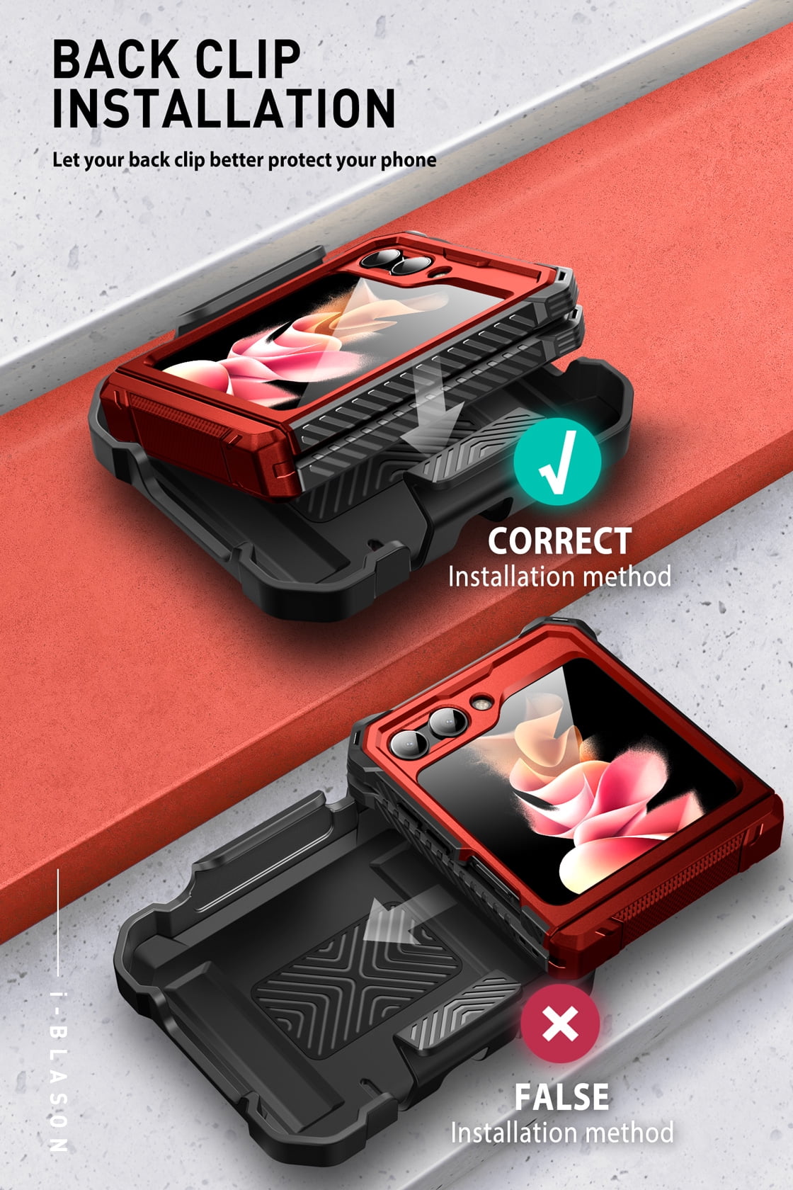 i-Blason Armorbox Series Case for Samsung Galaxy Z Flip 5 5G (2023), Full-Body Rugged Holster Case with Shock Reduction/Bumper (Ruddy)