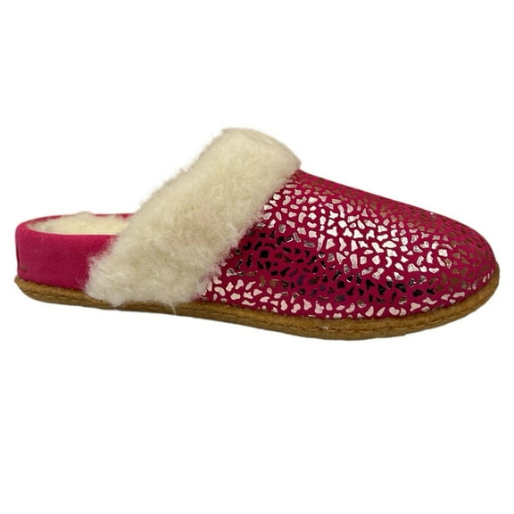 SOREL Nakiska Youth Girls Faux Fur Slippers Size 5 Pink - Silver Animal Print