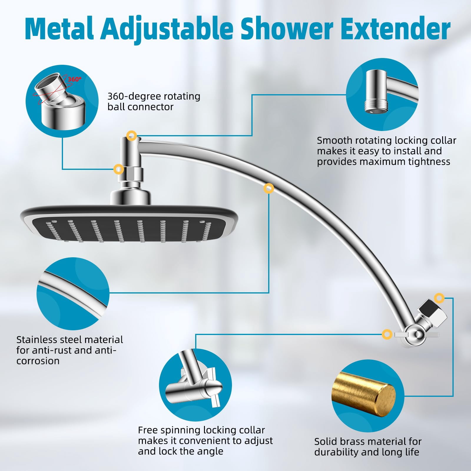 12 Inch Chrome Rain Shower Head with Extension Arm