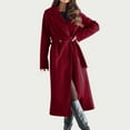 thumbnail image 4 of BSDJILFG Long Jackets for Women Long Trench Coats Fleece Lined Cardigan Dressy Belted Formal Casual Suit Jacket Notched Collar Warm Fuzzy Outerwear Jackets, 4 of 9