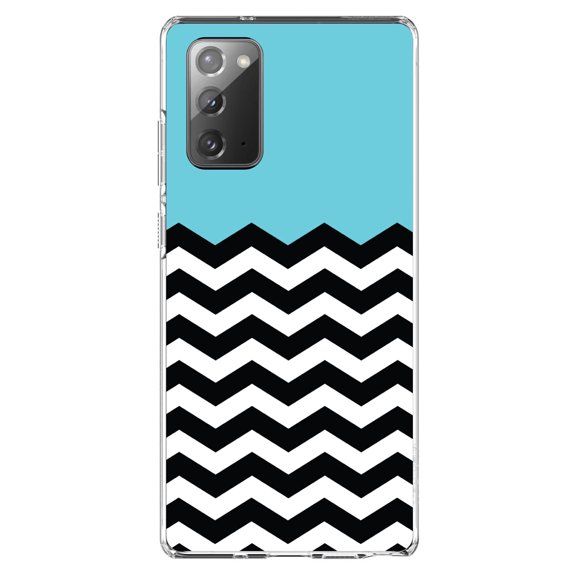 DistinctInk Clear Shockproof Hybrid Case for Samsung Galaxy Note 20 (6.7" Screen) - TPU Bumper, Acrylic Back, Tempered Glass Screen Protector - Black White Blue Chevron - Black & White Stripes Pattern