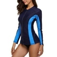 thumbnail image 5 of Charmo Womens Long Sleeve Rashguard Swimsuit Zip Front Color Block Tankini Sun Protection Rash Guard, 5 of 6