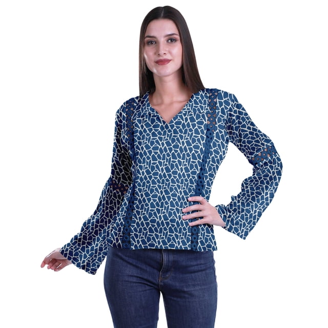 Moomaya Kurta Col Kurta Dentelle Détails Imprimé Manches Longues Tunique