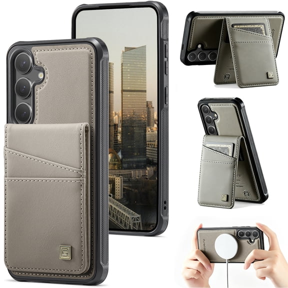 For Samsung Galaxy S26 Case with Magnetic Removable 2 in1 Wallet, PU Leather RFID Blocking Card Holder Back Flip Cover Compatible with MagSafe, Built-in Kickstand Shockproof Case,Gray