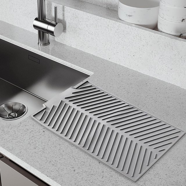 Tapete para escurrir platos hecho de escurridor de canal, tapete para escurrir platos, tapete para escurrir platos, cocina, mostrador, baño, mesa de c Gris claro Macarena almohadilla de drenaje de silicona