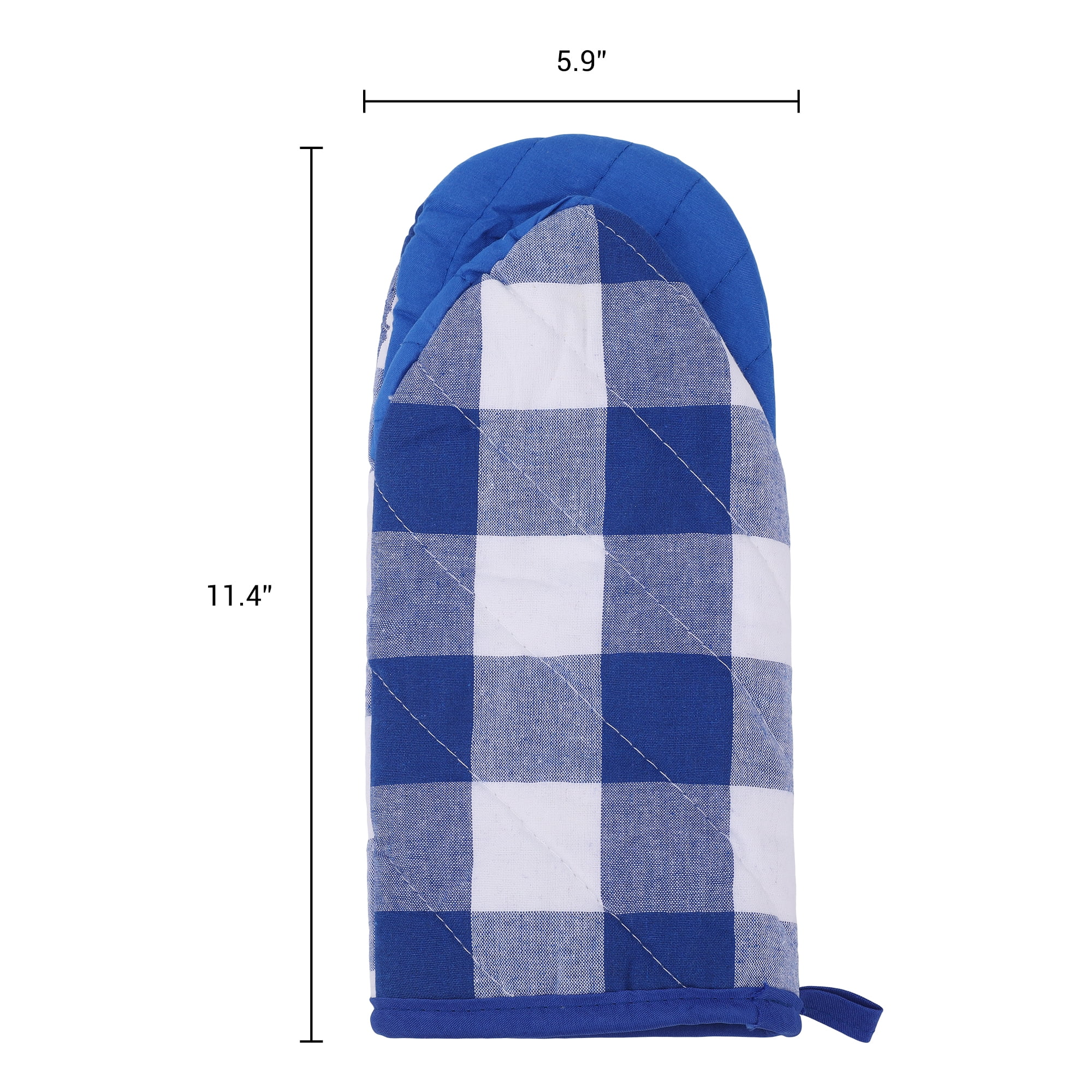 Unique Bargains 2pcs Soft Heat-Resistant Thick Cotton Lining Oven MittsBlue 11.4" x 5.9"