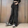 thumbnail image 5 of TOWED22 Teen Girls Baggy Jeans-Straight Leg Denim Pants with Embroidered, Loose Fit Elastic Waistband Trousers(Black,11-12 Y), 5 of 8