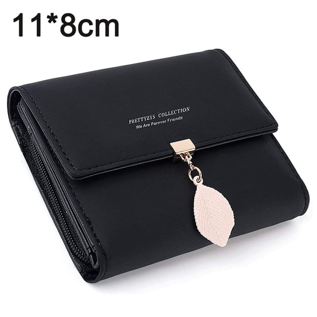Cartera de mujer Ormromra PU cuero hoja colgante tarjetero bolsa de almacenamiento cremallera