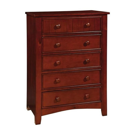 Furniture of America Dimanche Solid Wood 5-Drawer Chest in Cherry