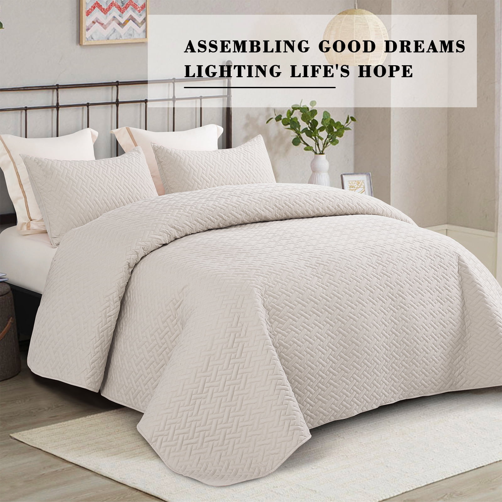 Exclusivo Mezcla 3-Piece King Size Quilt Set, Basket Quilted Bedspread/Coverlet/Bed Cover(96"x 104", Brich Beige)